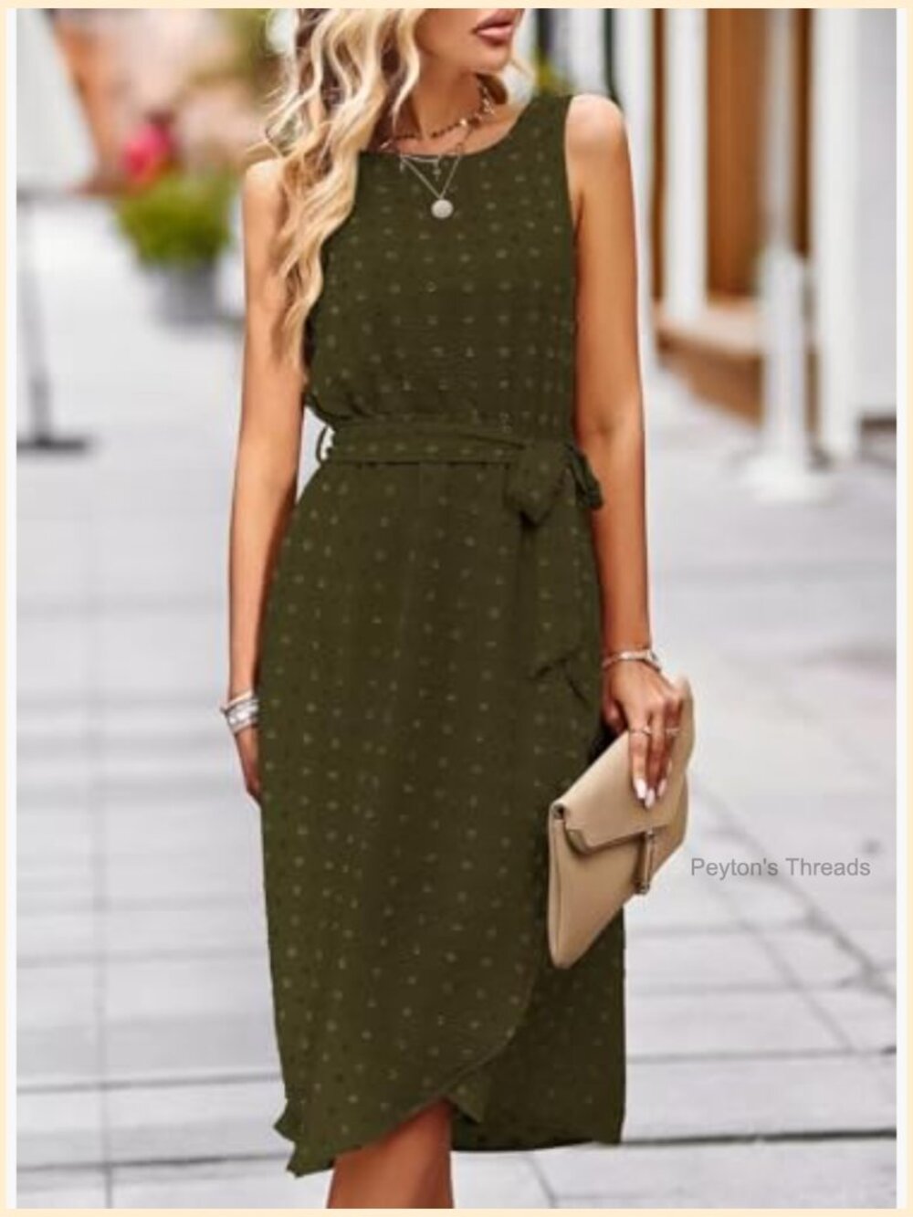 Belted Sleeveless Split Midi Dress with Pockets Crew Neck Boho Sundress - Picture 6 of 7